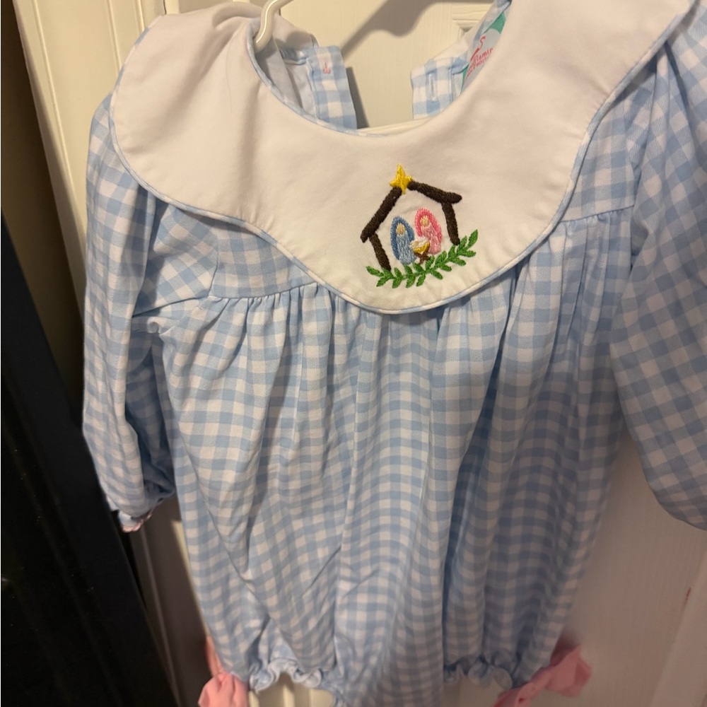 Blue Gingham Bubble with Embroidered Collar